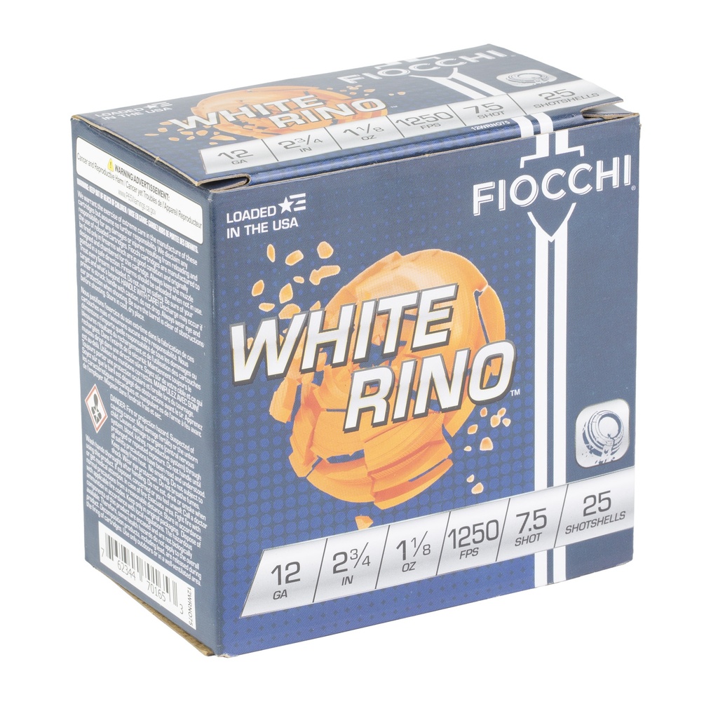 FIOCCHI WHITE RINO 12GA #7.5 25/250 1