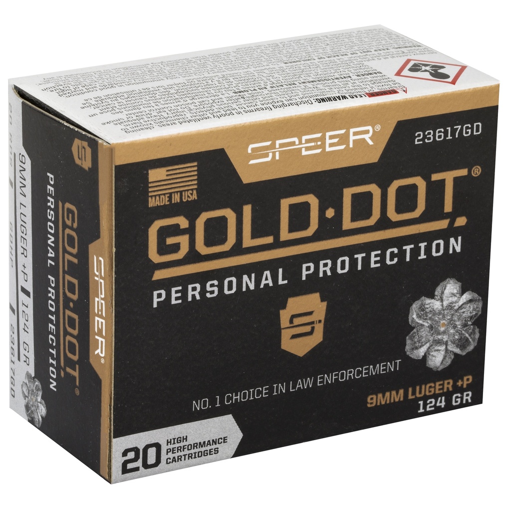 Speer Ammunition SPR GOLD DOT 9MM+P 124GR HP 20/200 1