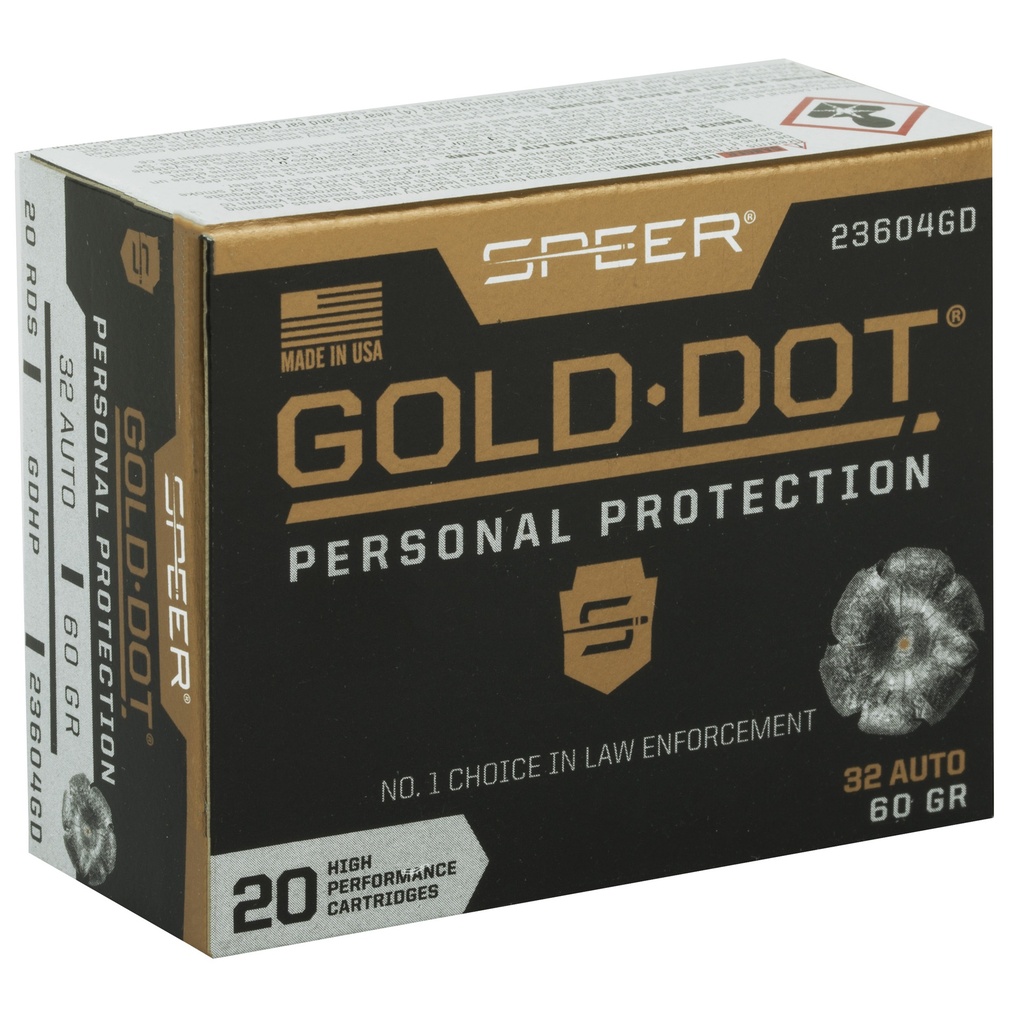 Speer Ammunition SPR GOLD DOT 32ACP 60GR HP 20/200 1