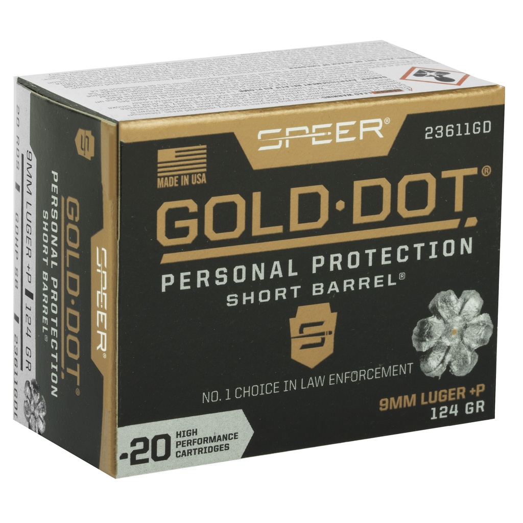 Speer Ammunition SPR GOLD DOT 9MM+P 124G HP SB 20/200 1