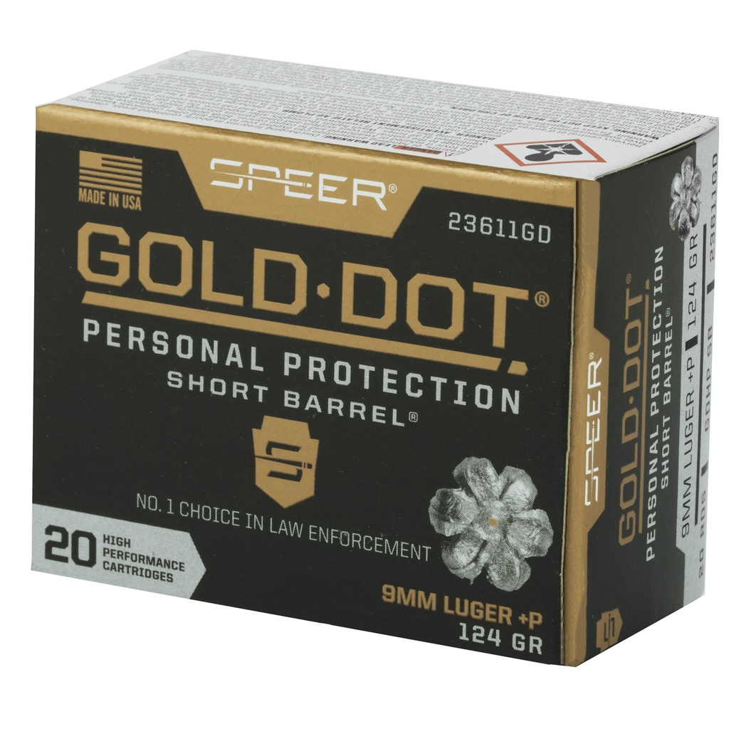 Speer Ammunition SPR GOLD DOT 9MM+P 124G HP SB 20/200 2