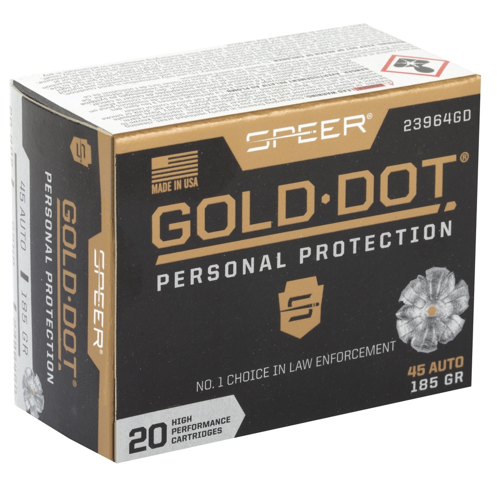 Speer Ammunition SPR GOLD DOT 45ACP 185GR HP 20/200 1