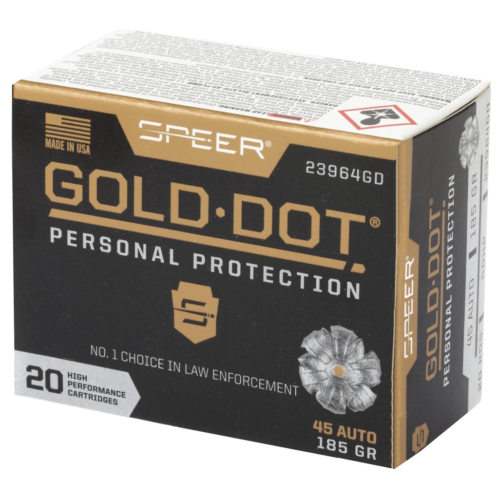 Speer Ammunition SPR GOLD DOT 45ACP 185GR HP 20/200 2