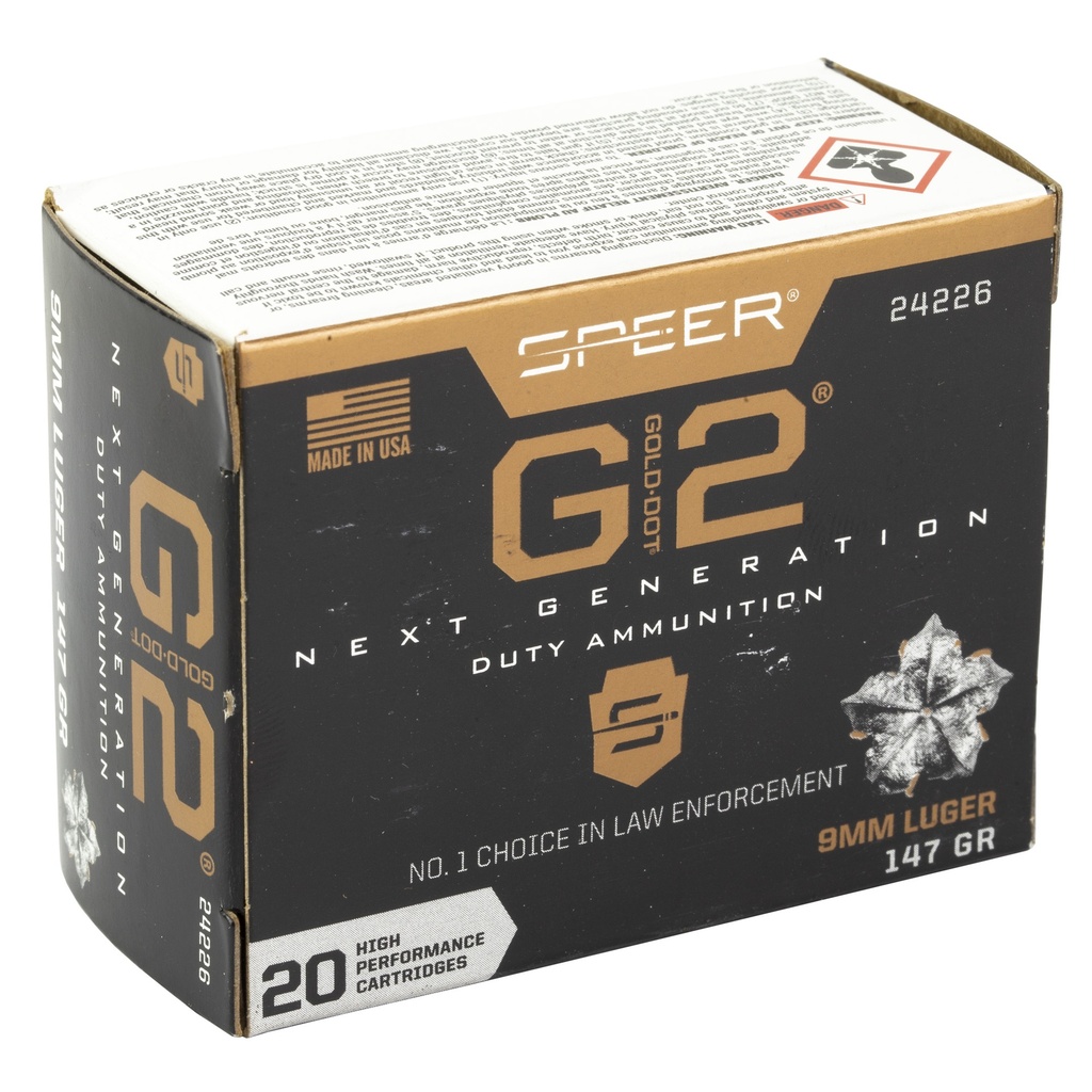 Speer Ammunition SPR GOLD DOT G2 9MM 147GR 20/200 1