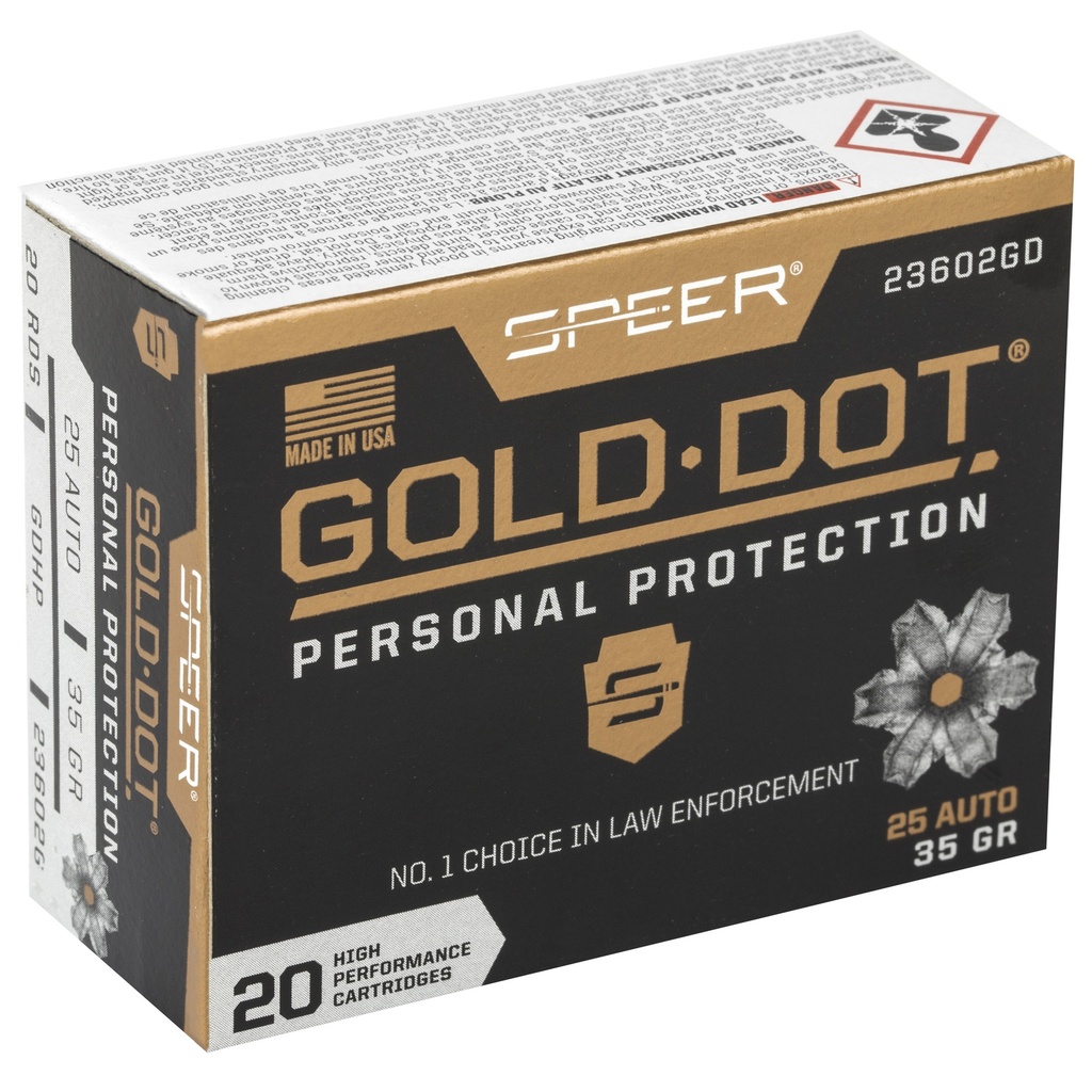 Speer Ammunition SPR GOLD DOT 25ACP 35GR HP 20/200 1