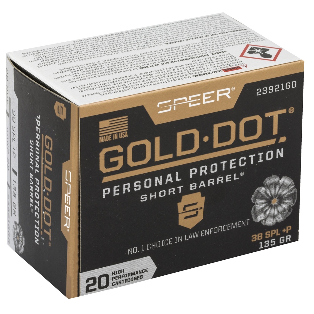 Speer Ammunition SPR GOLD DOT 38S+P 135G HP SB 20/200 1