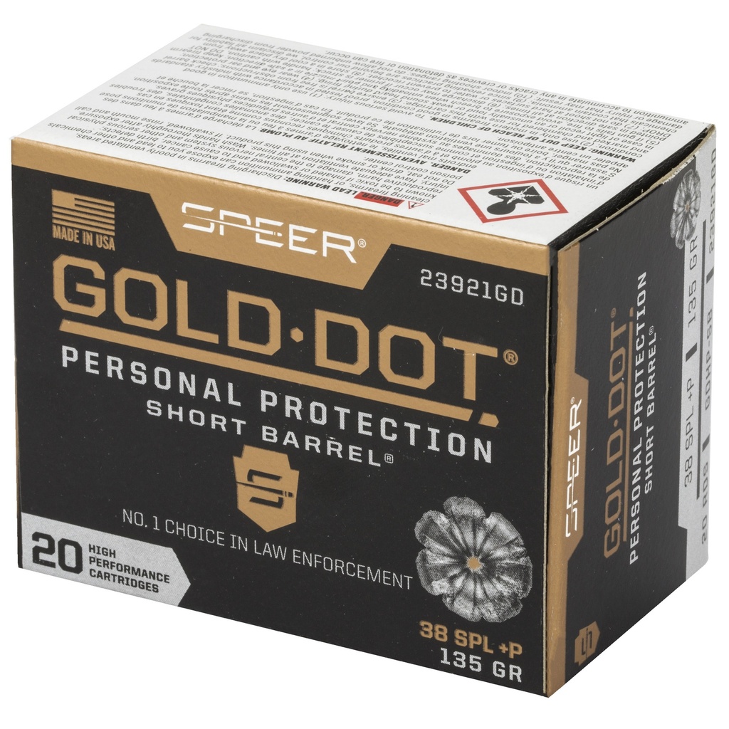 Speer Ammunition SPR GOLD DOT 38S+P 135G HP SB 20/200 2