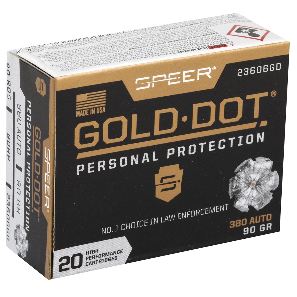 Speer Ammunition SPR GOLD DOT 380ACP 90GR HP 20/200 1