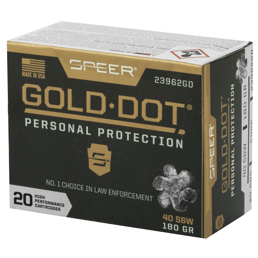 Speer Ammunition SPR GOLD DOT 40SW 180GR HP 20/200 2