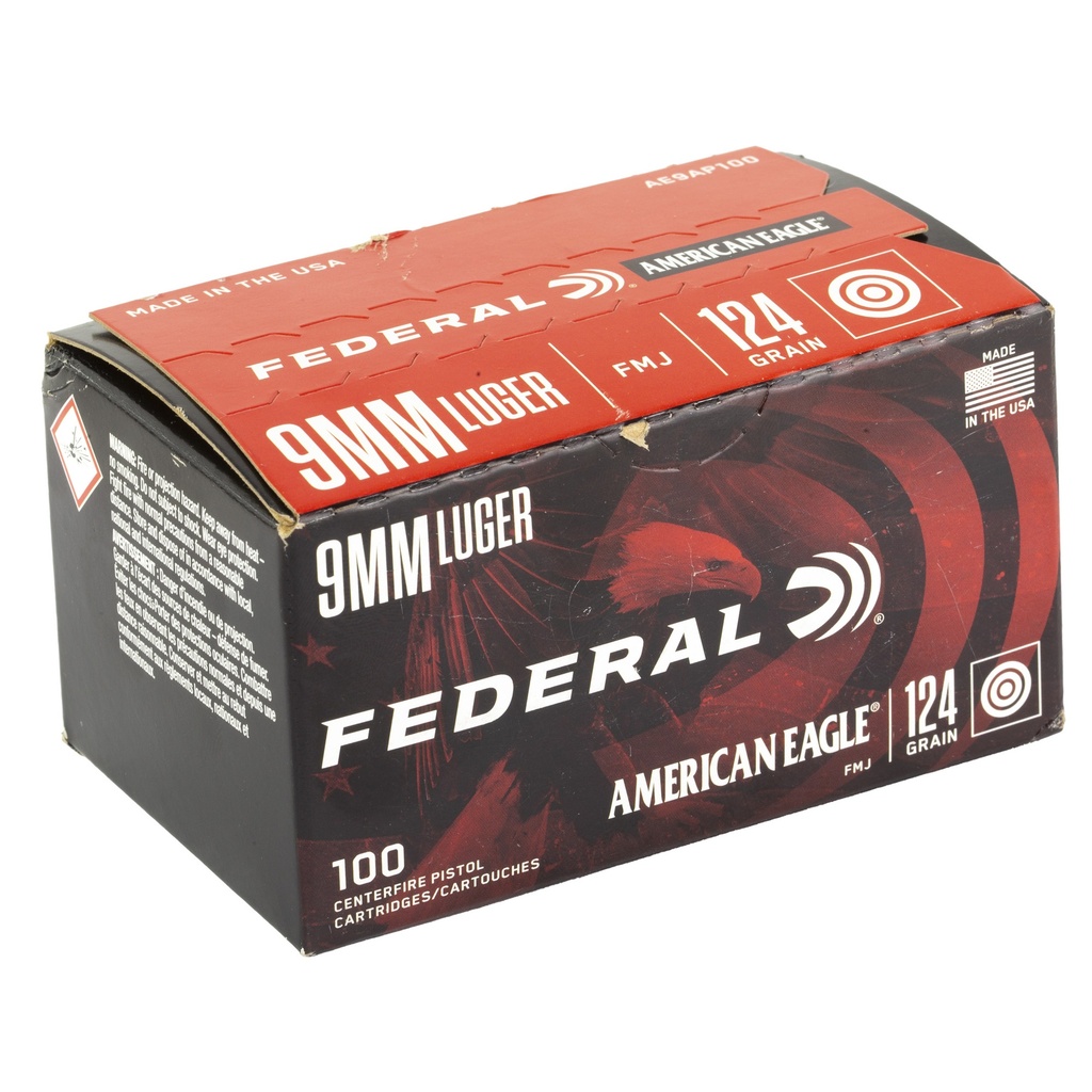 Federal FED AM EAGLE 9MM 124GR FMJ 100RD 1
