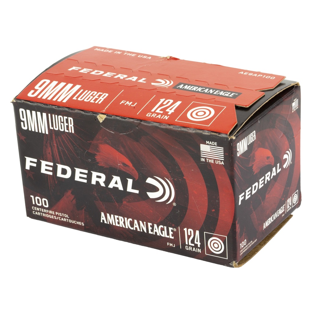 Federal FED AM EAGLE 9MM 124GR FMJ 100RD 2