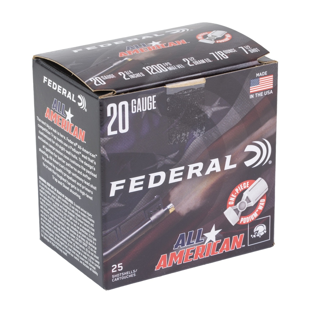 Federal FED ALL AMER 20GA 2.75" 7/8OZ #7.5 1