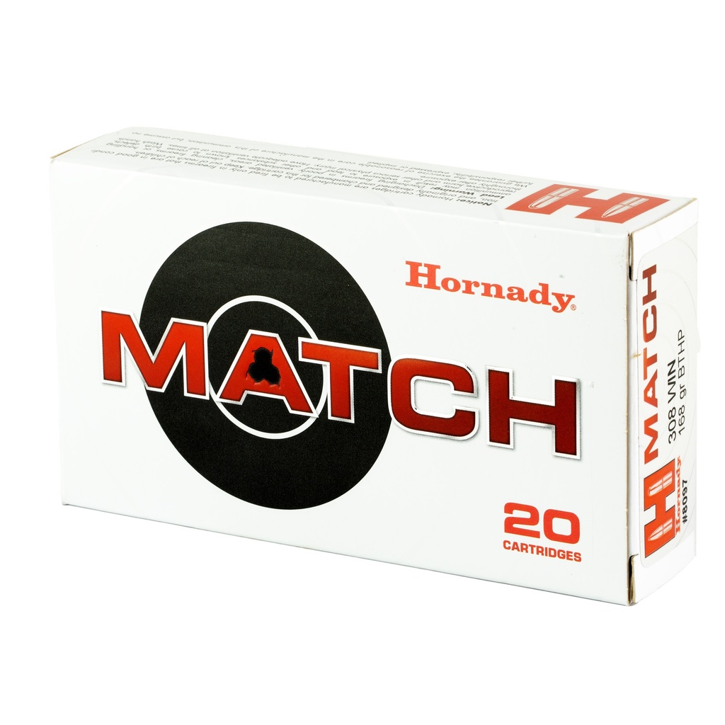 Hornady HRNDY 308WIN 168GR BTHP MTCH 20/200 2