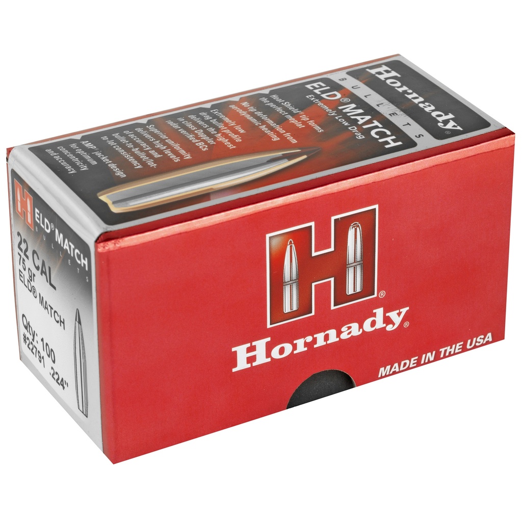 Hornady HRNDY ELD-M 22CAL .224 75GR 100CT 1