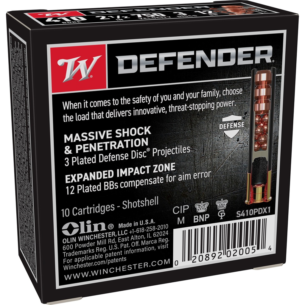 Winchester Ammunition WIN DEFENDER 410 2.5" 3/12 DISC 10 1