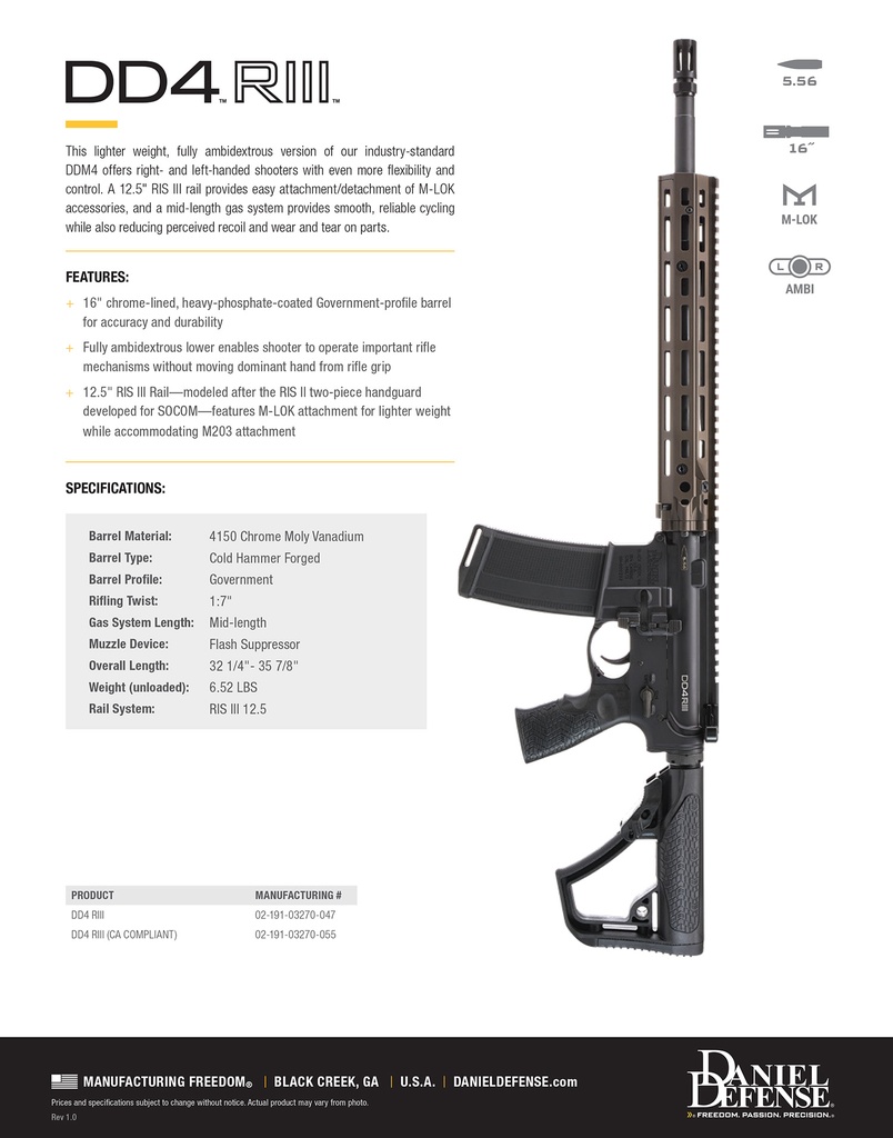 Daniel Defense DD4 RIII 5.56MM FDE 16" 32+1 2
