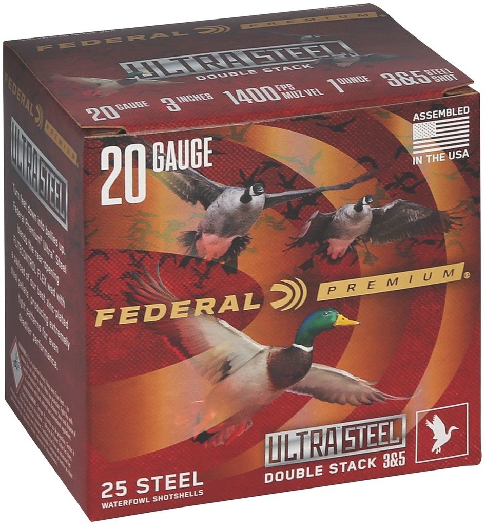 FEDERAL AMMO ULTRA STEEL 20GA 3 1OZ 3 & 5 25/10 1