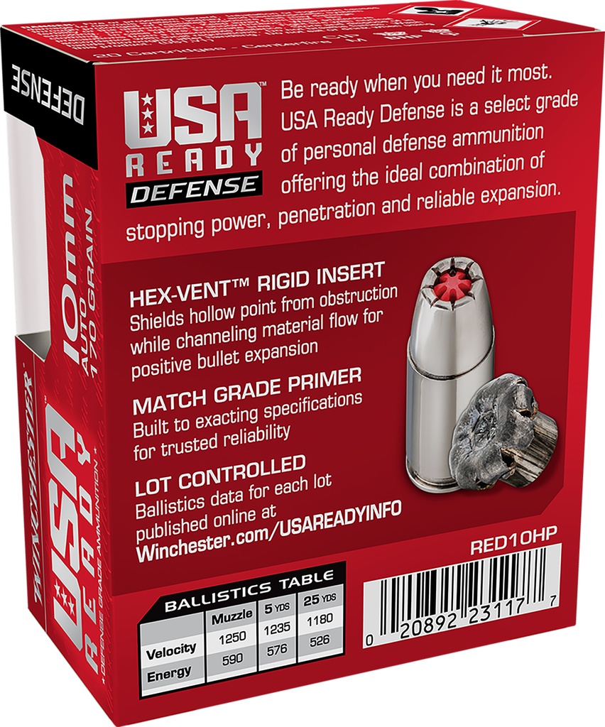 WINCHESTER AMMO READY DEFENSE 10MM 170GR HEX-VENT HP 20/10 2
