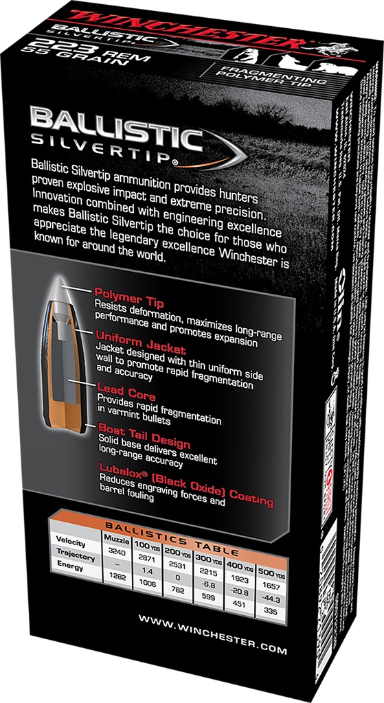 WINCHESTER AMMO BALLISTIC SILVERTIP 223REM 55GR BST 20/10 2