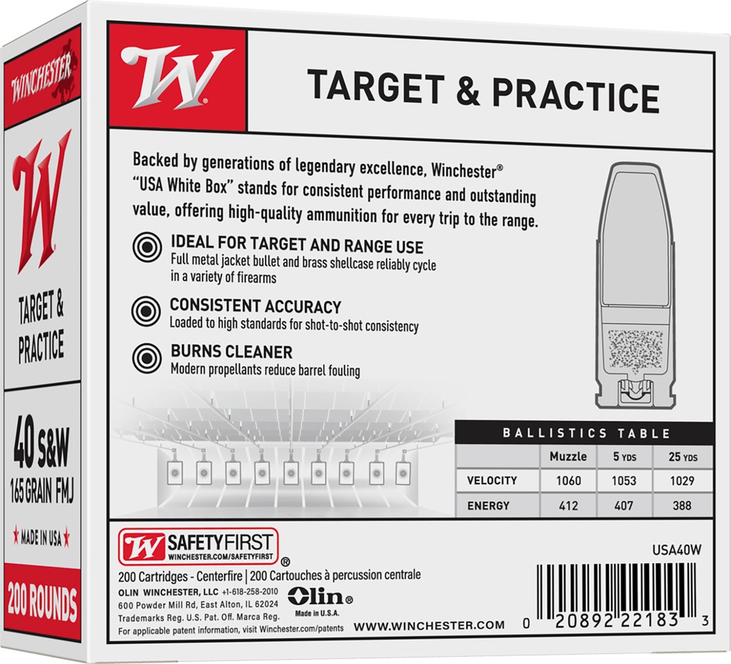 WINCHESTER AMMO USA 40SW 165GR FMJ 200/3 2