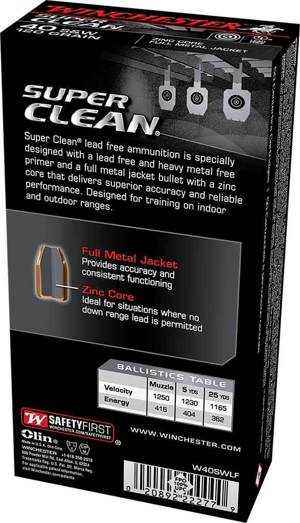 Winchester Ammo W40SWLF Super Clean  40S&W 120gr Lead Free Full Metal Jacket 50 Per Box/10 Case 2
