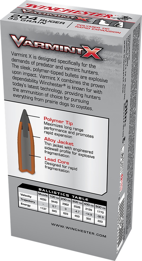 Winchester Ammo X204P Varmint X  204Ruger 32gr Polymer Tip Rapid Expansion 20 Per Box/10 Case 3