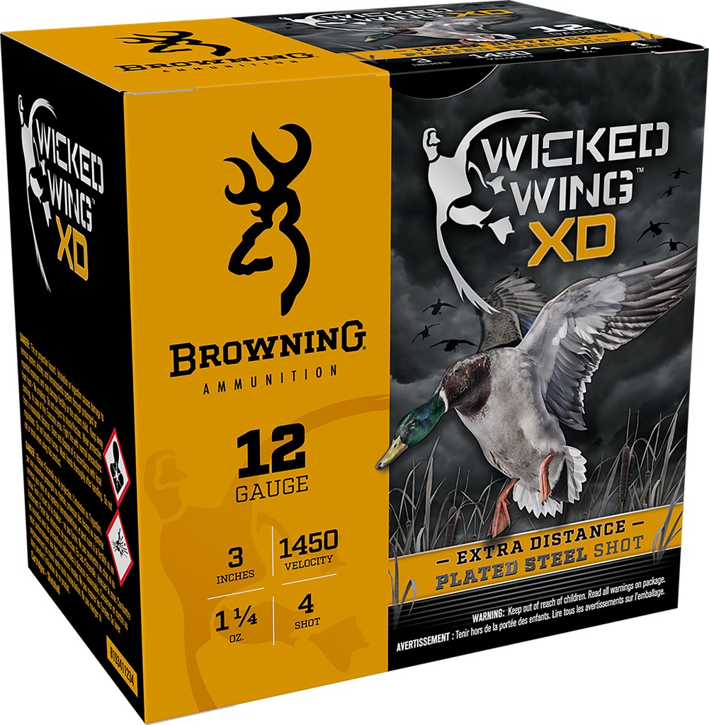 Browning Ammo B193411234 Wicked Wing XD  12Gauge 3" 1 1/4oz 4Shot 25 Per Box/10 Case 1
