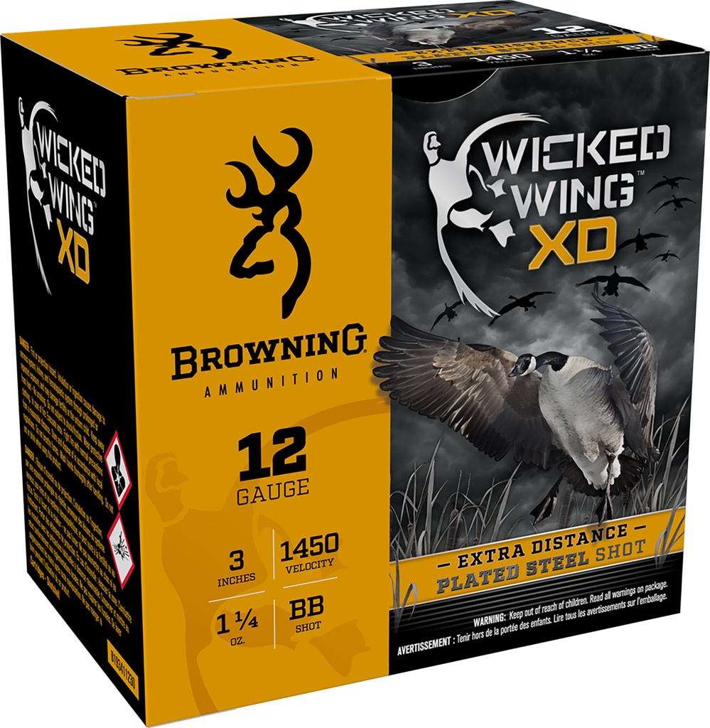 Browning Ammo B193411230 Wicked Wing XD  12Gauge 3" 1 1/4oz BBShot 25 Per Box/10 Case 1