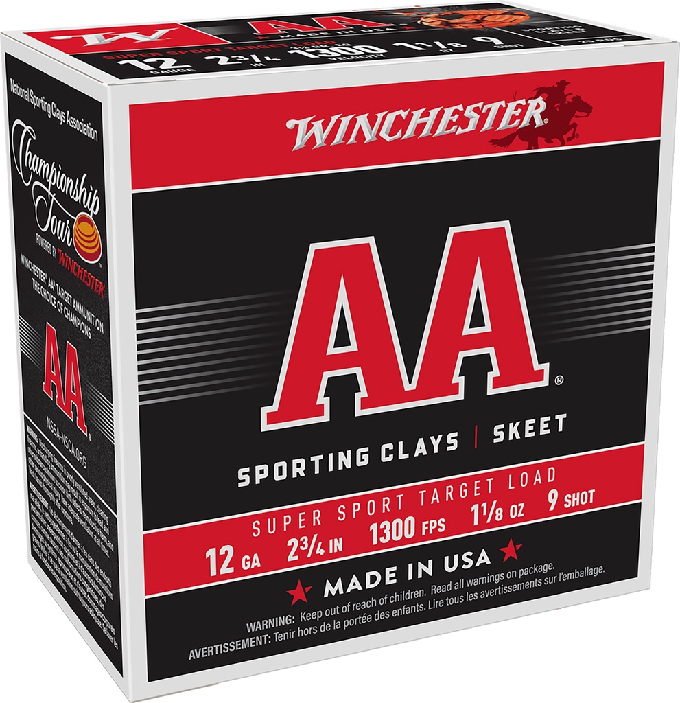 Winchester Ammo AASC129 AA Super Sport Sporting Clay 12Gauge 2.75" 1 1/8oz 9Shot 25 Per Box/10 Case 1