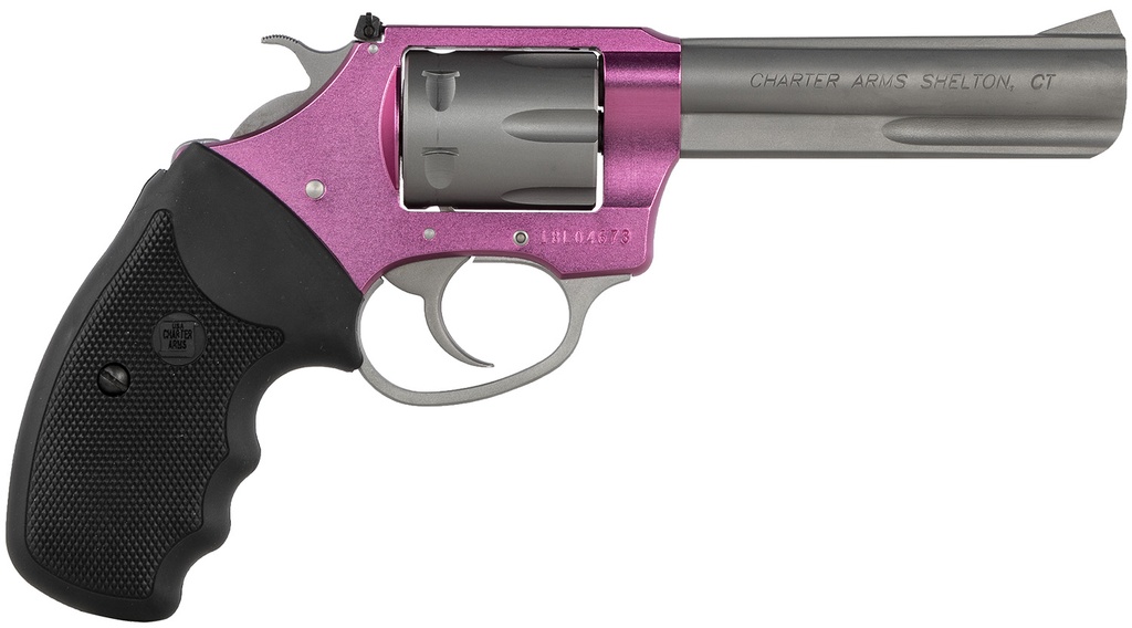 Charter Arms 52232 Pathfinder Lite 22 LR 8 Shot, 4.20" Matte Stainless Steel Barrel & Cylinder, Pink Aluminum Frame w/Black Finger Grooved Rubber Grip, Exposed Hammer 1
