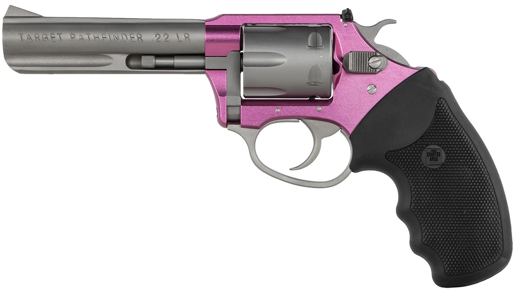 Charter Arms 52232 Pathfinder Lite 22 LR 8 Shot, 4.20" Matte Stainless Steel Barrel & Cylinder, Pink Aluminum Frame w/Black Finger Grooved Rubber Grip, Exposed Hammer 2