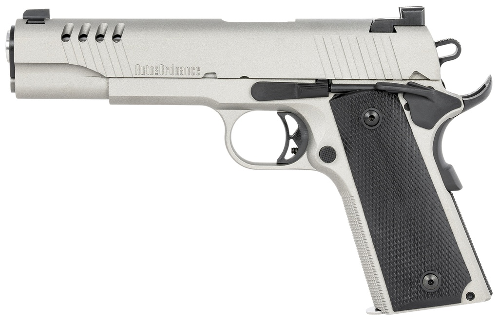 Auto Ordnance Auto-Ordnance 1911TCAC6 1911 A1  45 ACP 7+1 5" Savage Silver Cerakoate, Serrated/Ported Slide,  Black Rubber Grips, Fixed 3-Dot Combat Day Sights 2