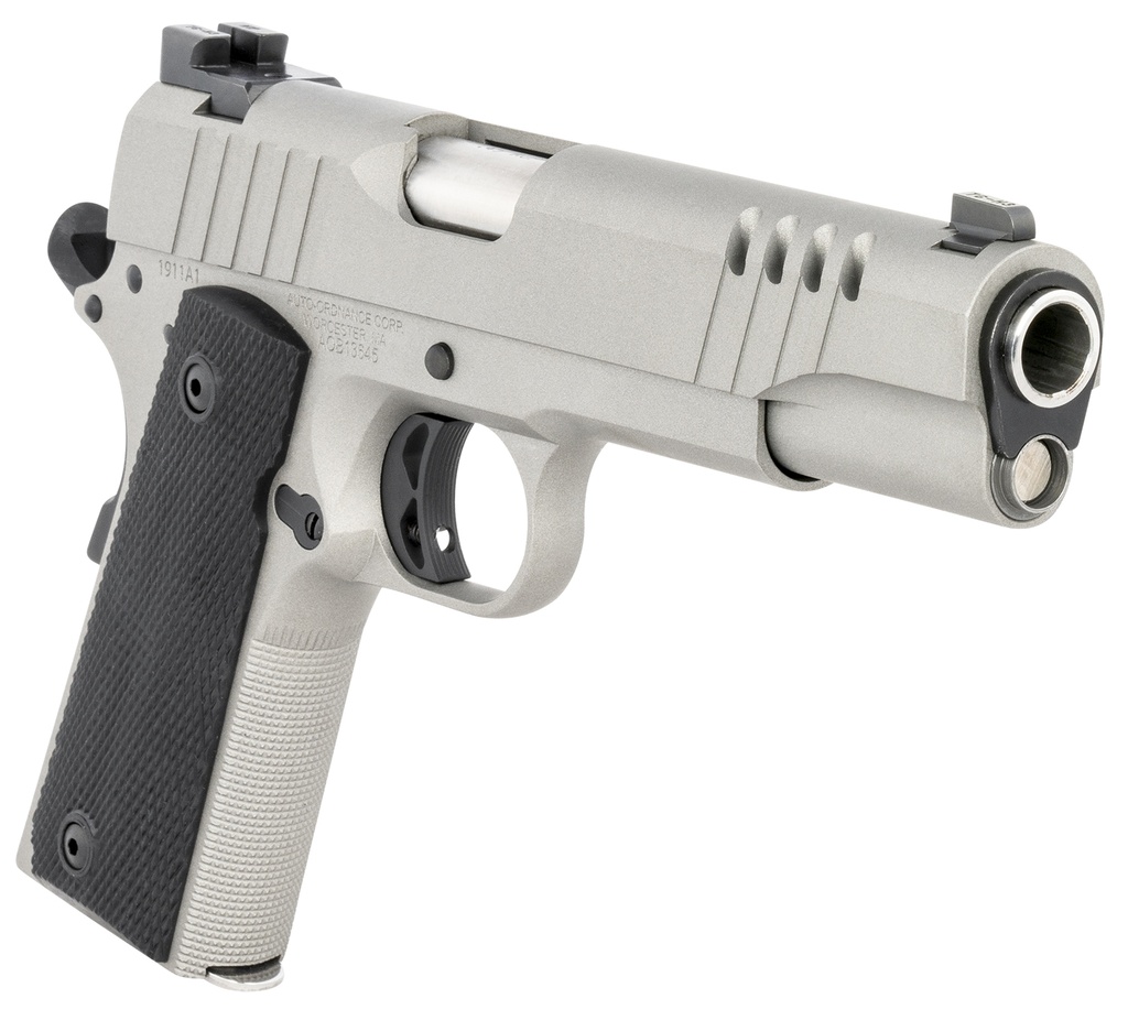 Auto Ordnance Auto-Ordnance 1911TCAC6 1911 A1  45 ACP 7+1 5" Savage Silver Cerakoate, Serrated/Ported Slide,  Black Rubber Grips, Fixed 3-Dot Combat Day Sights 3