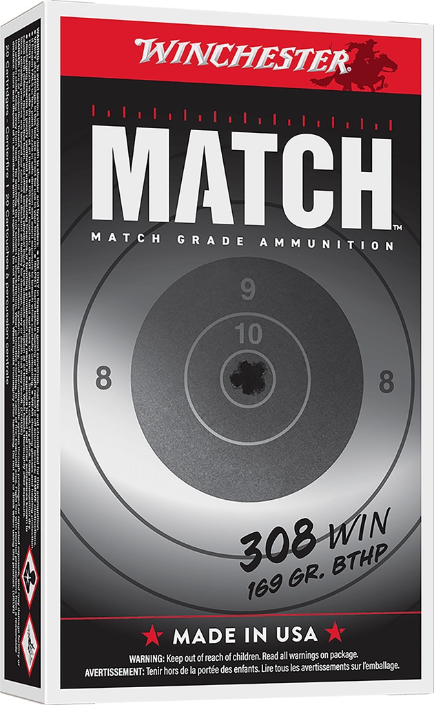 Winchester Ammo S308M2 Match Elite Marksman 308Win 169gr Sierra MatchKing BTHP 20 Per Box/10 Case 1