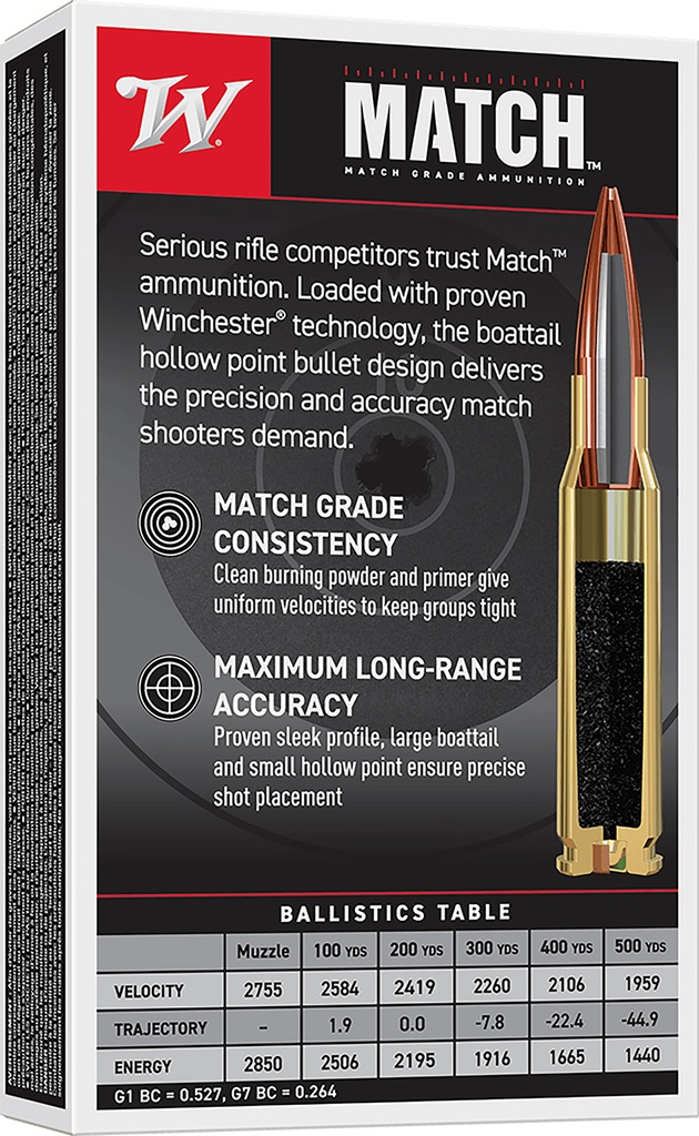 Winchester Ammo S308M2 Match Elite Marksman 308Win 169gr Sierra MatchKing BTHP 20 Per Box/10 Case 2