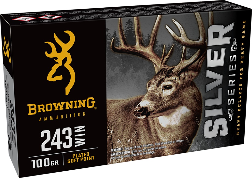 Browning Ammo B192602431  Silver 243Win 100gr Plated Soft Point 20 Per Box/10 Case 1