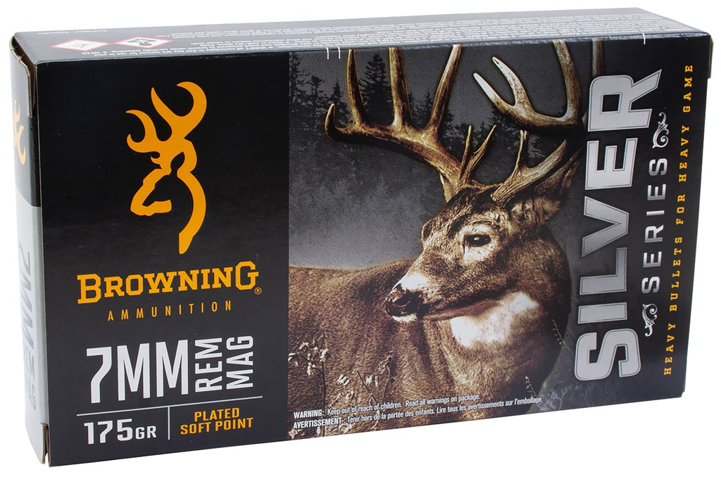 Browning Ammo B192600071  Silver 7mmRem Mag 175gr Plated Soft Point 20 Per Box/10 Case 1