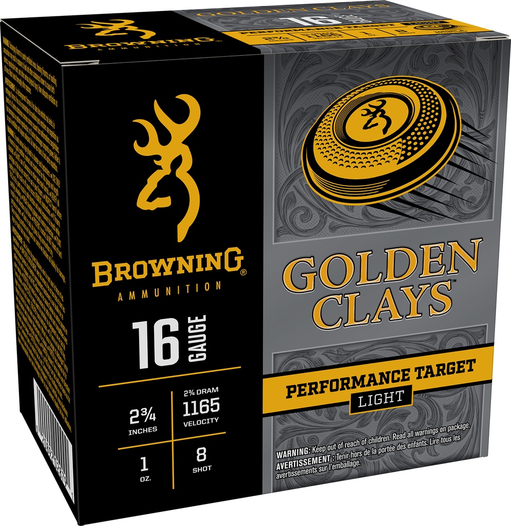 Browning Ammo BGC168 Golden Clays  16Gauge 2.75" 1oz 8Shot 25 Per Box/10 Case 1