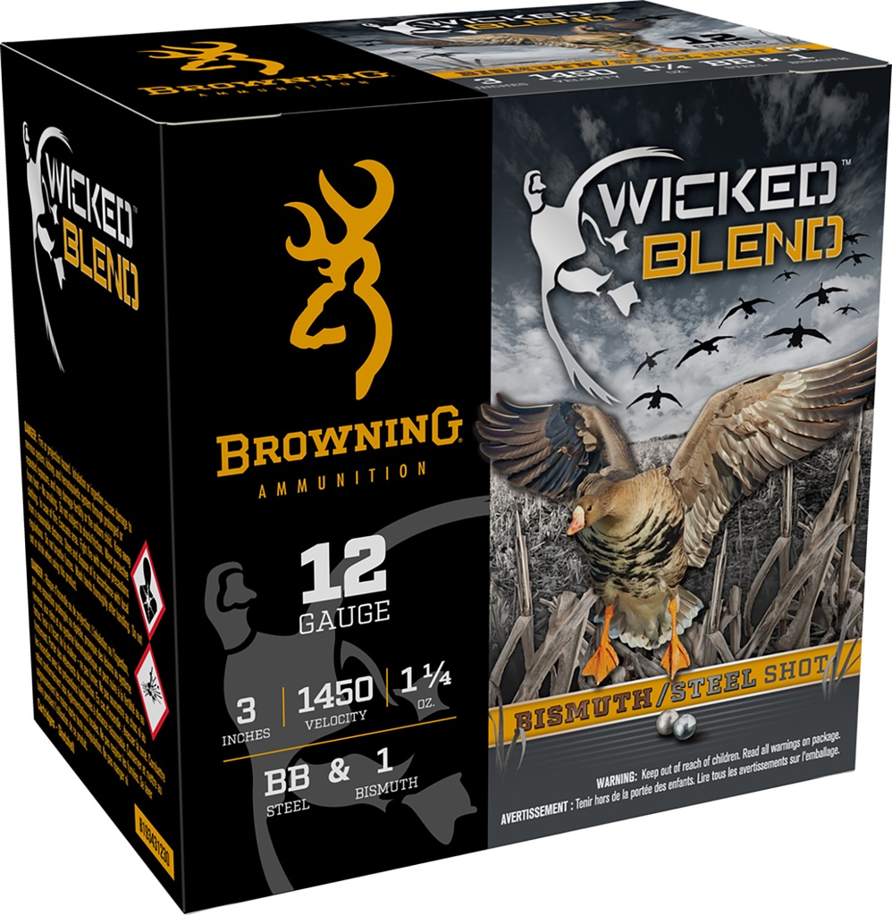Browning Ammo B193431230 Wicked Blend  12Gauge 3" 1 1/4oz BB/1BI Shot 25 Per Box/10 Case 1