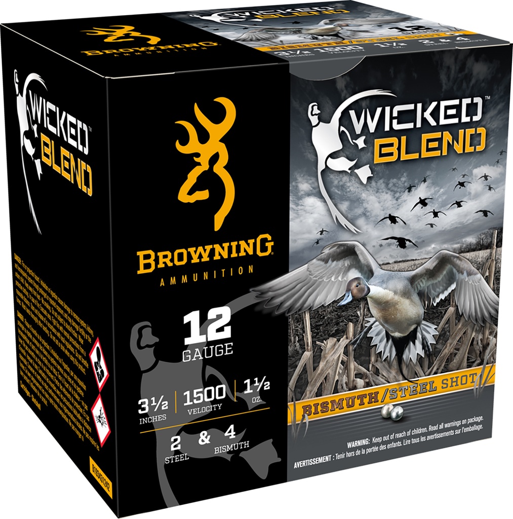 Browning Ammo B193431242 Wicked Blend  12Gauge 3.50" 1 1/2oz 2/4BI Shot 25 Per Box/10 Case 1