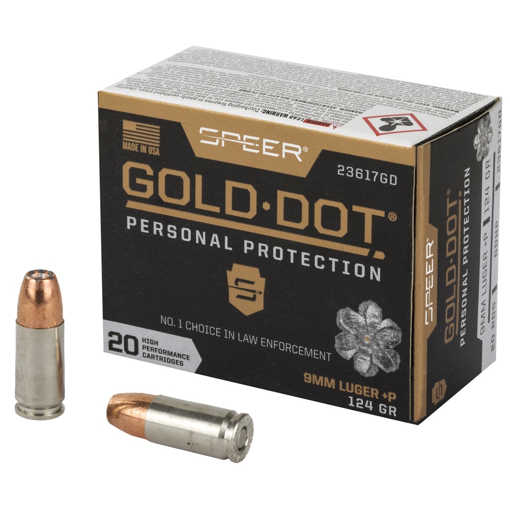 Speer Ammunition SPR GOLD DOT 9MM+P 124GR HP 20/200
