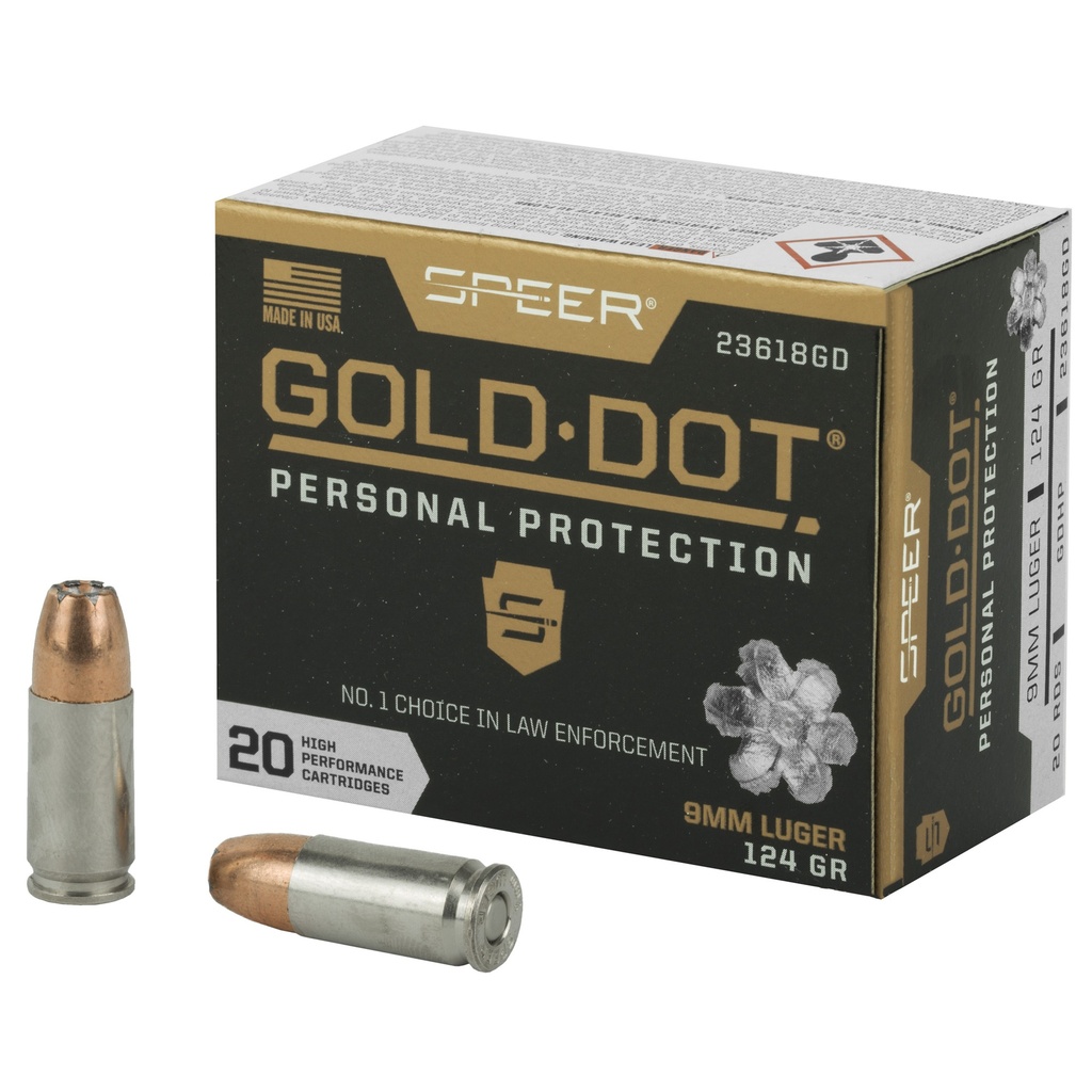 Speer Ammunition SPR GOLD DOT 9MM 124GR HP 20/200