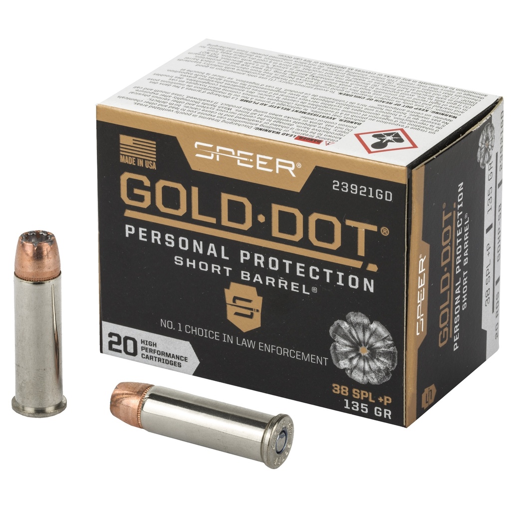 Speer Ammunition SPR GOLD DOT 38S+P 135G HP SB 20/200