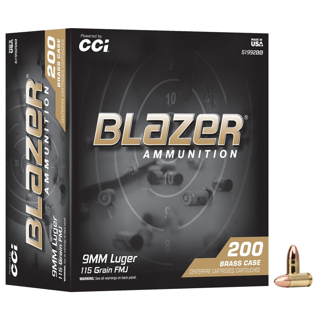 CCI Ammunition BLAZER 9MM 115GR FMJ 200RD TRAY