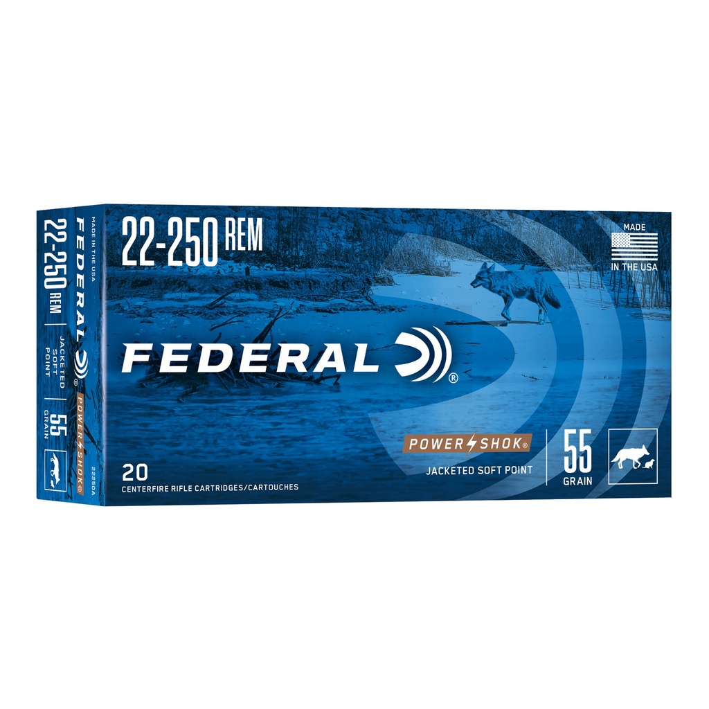 Federal FED PWRSHK 22-250REM 55GR SP 20/200