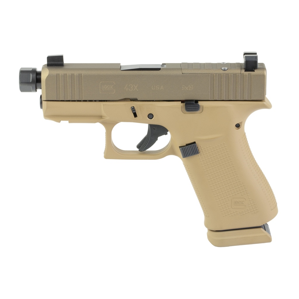 GLOCK 43X 9MM 15RD DEBO FDE THREADED BARREL