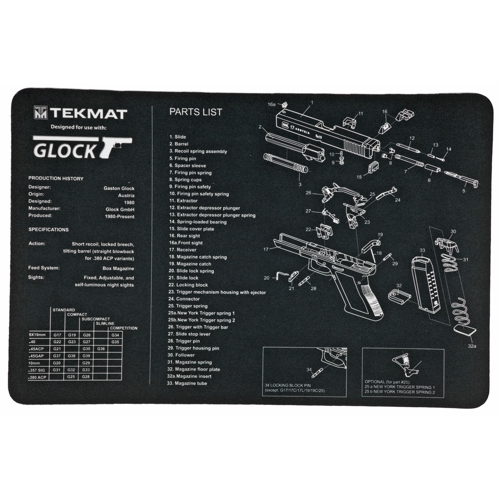 TEKMAT PISTOL MAT FOR GLOCK 17 BLACK