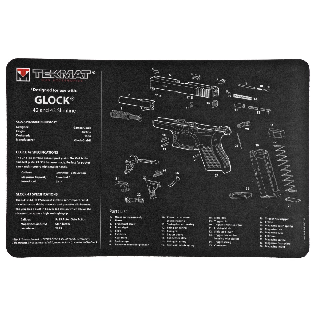 TEKMAT PISTOL MAT FOR GLOCK 42/43 BLACK