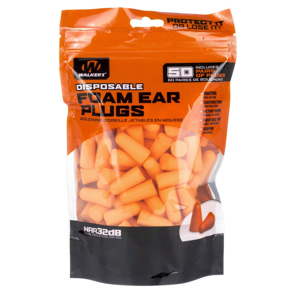 WALKER'S FOAM EAR PLUGS 50PK BAG
