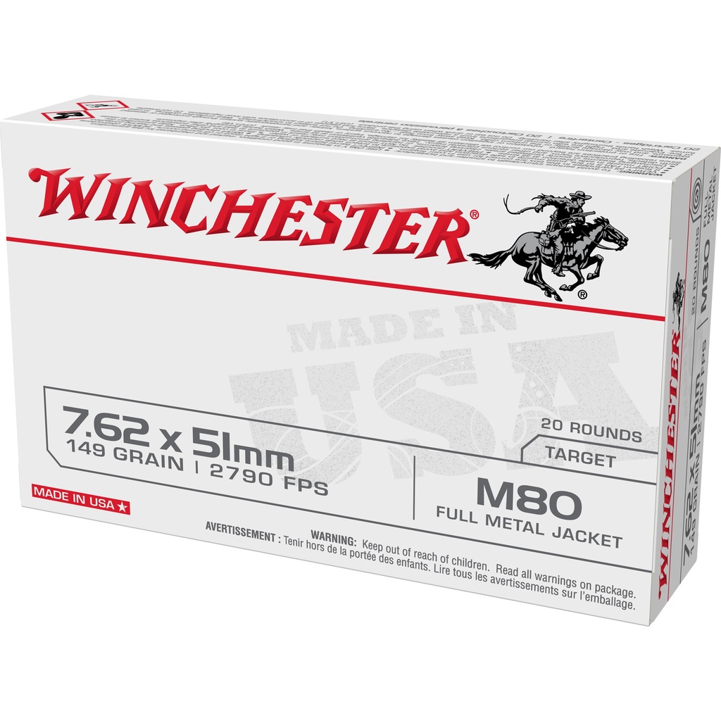 Winchester Ammunition WIN 7.62X51 M80 149GR FMJ 20/500